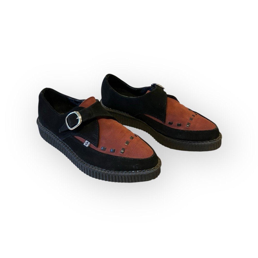 Tuk Black & Burgundy Suede Pointed Buckle Creeper Women’s 9 Men’s 7 Style A9592 - Picture 6 of 16